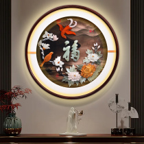 New Chinese restaurant jade decorative painting into the home entrance hallway aisle 3d three-dimensional relief jade carving circular hanging painting