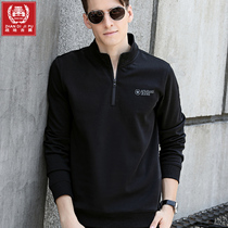 Autumn long sleeve T-shirt mens Stand Collar Cotton middle-aged semi-high collar zipper casual sports jacket sweater mens spring and autumn