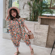 Fashion custom Korean new male and female child jumpsuit children big floral vintage print jumpsuit 104