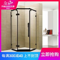 Custom luxury shower room partition diamond-shaped stainless steel wet and dry separation black gold flat door household bathroom