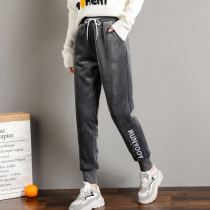 Golden velvet pants womens bunched feet plus velvet sweatpants autumn and winter pants women wear loose thick warm cotton pants women