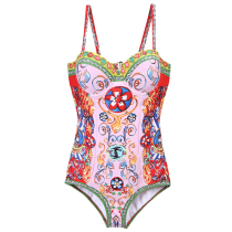 Europe and the United States foreign trade color retro printing breast bandeau suspender Triangle one-piece swimsuit swimsuit womens scarf shawl