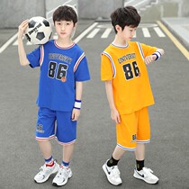 Boys basketball clothes summer cotton short-sleeved suit 2021 new childrens summer sports two-piece ball clothes