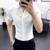 Business free hot white shirt mens new silk slim stretch outer shirt fashion British professional boutique formal dress