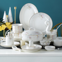 Dish suit Home Jingdezhen High-end Bone China Porcelain Light Extravagant minimalist Bowl Tray Chopsticks Combined Jo to Phnom Penh Bowl Cutlery