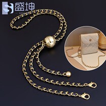 Net red small fragrant gold pearl round ball covered with chain inclined satchel wearing D leather bag with single buy telescopic adjustment buckle metal ladle bag