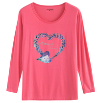 Autumn printed womens long-sleeved shirt Modal crew neck loose large size casual fat mom T-shirt T-shirt soft shirt