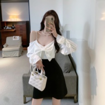 One-shoulder jumpsuit dress womens spring and summer clothes 2021 New Tide summer sling chiffon skirt temperament little man