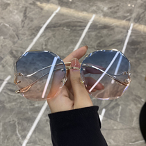 2020 new frameless temperament round frame sun glasses female Korean version of net Red big frame sunglasses female gradient film eyes female