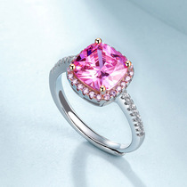 925 sterling silver ring 925 silver square pink zircon bright ring female ring