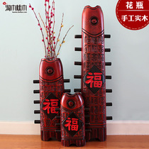 Peach Wood living room table TV background wall solid wood antique classical modern floor ornaments new Chinese vase