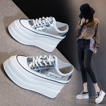 New small white shoes thick bottom 8cm cm 100 lap Nets heightening womens shoes thick bottom spring small sub-pine pastry shoes ins
