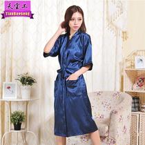 Womens night gown imitation silk pajamas silk long bathrobe