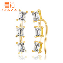 Diamond yellow 18K gold diamond earrings female niche design sense square diamond fashion ear hook simple High sense summer