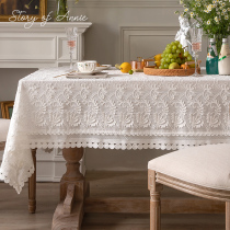 American light luxury premium style lace tablecloth high-end luxury white dining table fabric rectangular tea table cloth embroidery