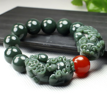 Natural Genuine Products Xinjiang and Tian Yuqing Shuangyu Double Hands Chain Jade Buddha Beads Handstrings of men and women Yuhand chain jade leather Hugh