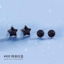 Chow Tai Fook Huanmei 925 sterling silver star stud earrings womens new fashion explosion earrings mens black ins five-pointed star earrings