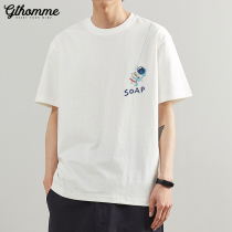 Summer new short sleeve mens thin loose round neck print T-shirt mens versatile casual fashion White simple half sleeves