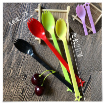 Disposable long handle plastic spoon 21CM fruit tea fairy grass fork spoon one salad Extension fork spoon separate packaging