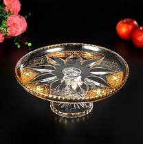 Czech Inlaid Gold Crystal Eurostyle Big Fruit Pan Fruit Pan High-Footed Fruit Pan Fruit Fighting Dry Fruit Pan Round Flat Pan Adornment