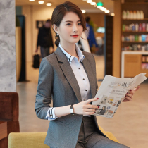 Female Interview with a Quality Career Suite Designed with Fashion Gray Suit Teacher's Front Desk Manager Work clothes