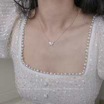 Retro temperament whole body 925 sterling silver butterfly shell necklace High sense light luxury niche design ins choker