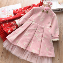 National style girl dress plus velvet thickened Winter girl baby improved cheongsam New year dress girl Tang suit