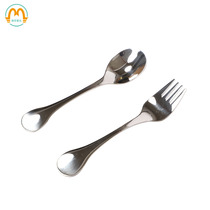 Mengxue Montessori Childrens Spoon Fork Set Dont Head Short Mini Childrens Tableware Learning to Eat 304 Stainless Steel