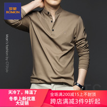 Romon T-shirt mens stand collar long sleeve mercerized cotton cotton base shirt Ice Silk 2021 Spring and Autumn New thin coat tide