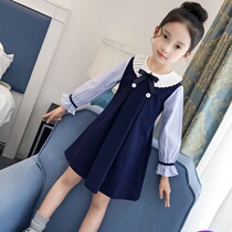 Girls college style dress autumn dress 2019 new Chinese childrens foreign style childrens dress childrens fake two skirts
