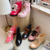 Rain shoes Women Low Help Han edition Fashion Short Drum Rain Boots Woman Gvet Warm Students Flat Bottom Non-slip Freezer Working Shoes