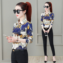 2019 Spring New Korean version of foreign style flower shirt women long sleeve small floral chiffon shirt retro Hong Kong flavor base coat