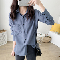 Spring womens new chic loose slim lazy shirt Womens large size long sleeve top fat sister simple shirt