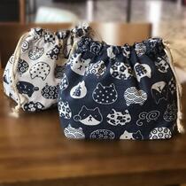  Japanese original handmade cotton and hemp cute drawstring lunch box Bento lunch with rice storage bag micro-defect model
