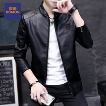 Romon spring and autumn leather leather mens 2021 new high-end slim jacket black mens leather cowhide soft leather jacket