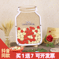 Golden Creative Annual Meeting sign-in desk custom wood chip fingerprint tree sign-in photo frame business event Mason bottle signature book