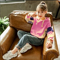 (Spot) girls autumn suit new childrens fashionable sweater girl foreign jeans two-piece set