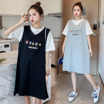 Pregnant womens dress summer 2021 new summer long fake two pieces of small incense trend mom cotton skirt summer