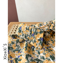 Xiao Xijia) Spring breath yellow chiffon retro Korean oil painting floral shirt loose long sleeve shirt female