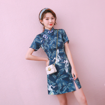 Improved cheongsam temperament dress Chinese style retro literary young new style fresh girl cheongsam short