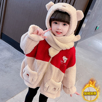 Girls Sweater Cover Fall and Winter 2022 new net red plus fluff baby winter clothing for children in winter