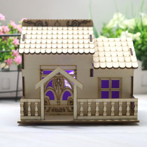 Luminous festoons wooden house models deposit money pot savings jars for Christmas New Year gifts =