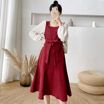 Pregnant women autumn dress stitching long sleeve French dress 2021 New Fashion long size loose pregnancy skirt