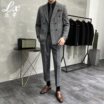 Suit mens suit British loose casual suit fashion Korean version light familiar style handsome autumn and winter plaid small suit tide