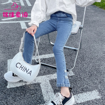 Spring and autumn girls jeans childrens autumn clothes 10 middle and big children slim trousers wear elastic pants high waist 12 years old