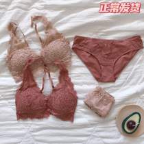 A rabbit shop without steel ring small breast lace sexy French thin chest pad underwear set girl summer bralette