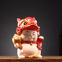 New Chinese creative lion dance lucky cat ceramic ornaments home decoration living room porch new home opening gifts