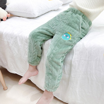 Childrens pants coral flannel winter warm home pants plus thicker boys and girls pants baby warm pants