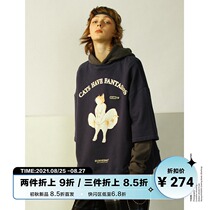  UNVESNO original Monroe cat print fake two-piece tide brand couple casual cotton loose hooded sweater