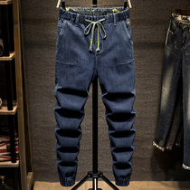 2021 Winter new mens loose casual jeans mens fat man plus size elastic waist waist waist feet Haren pants